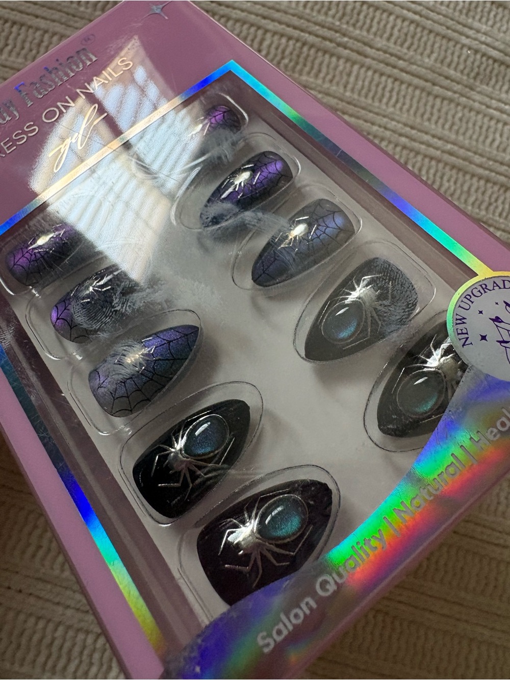 Purple Blue Color Changing Spider & Web Press-On Nails Halloween
